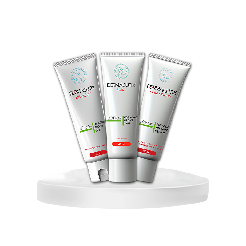 Dermacutix Acne treatment routine( bioment + pura + skin repair) +charcoal soap