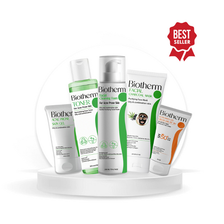 BIOTHERM Acne Kit ( Facial foam + toner + Acne control gel+ charcoal mask + sunscreen gel cream SPF 50+)