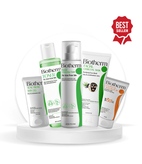 BIOTHERM Acne Kit ( Facial foam + toner + Acne control gel+ charcoal mask + sunscreen gel cream SPF 50+)